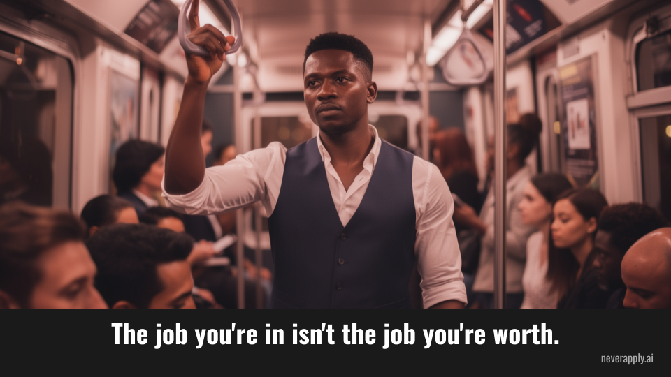 Professional on subway — the job you're in isn't the job you're worth