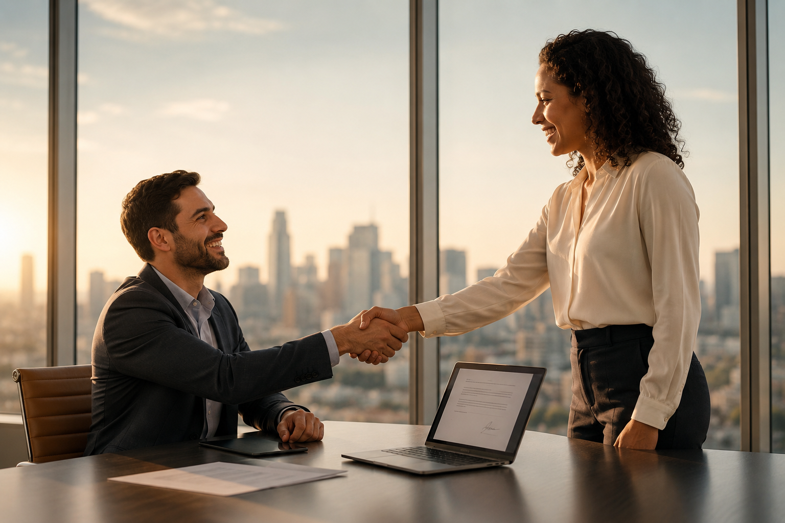 Candidate shaking hands after landing a role through neverapply.ai