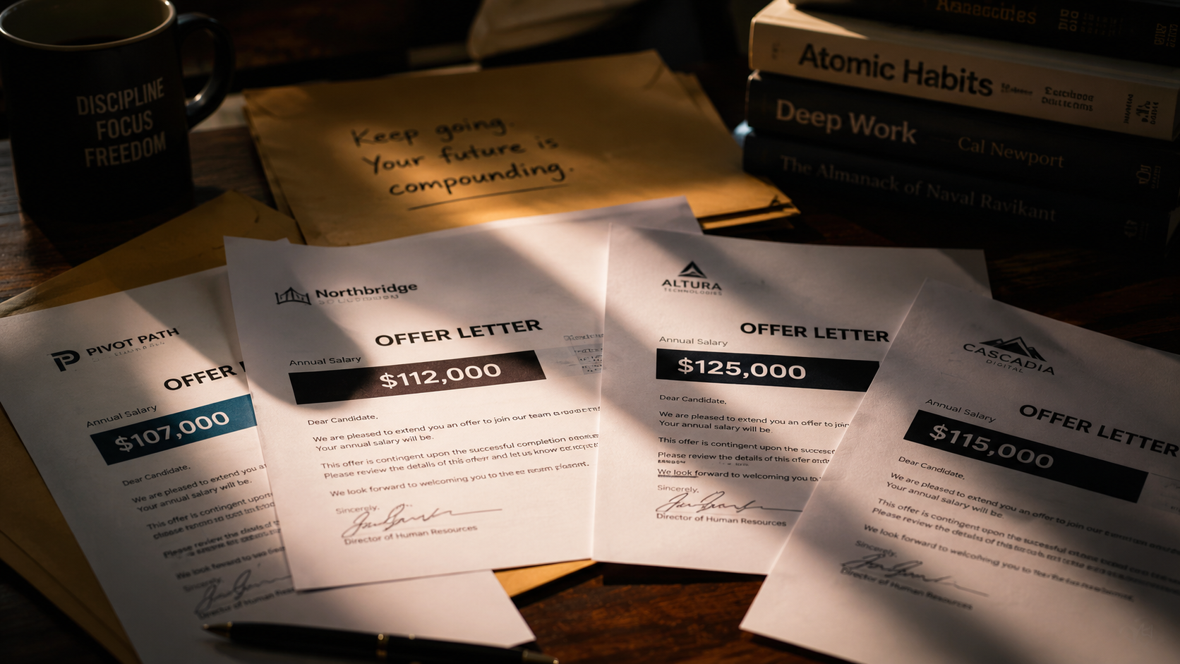 Multiple offer letters — $107k, $112k, $115k, $125k — when you're never unavailable